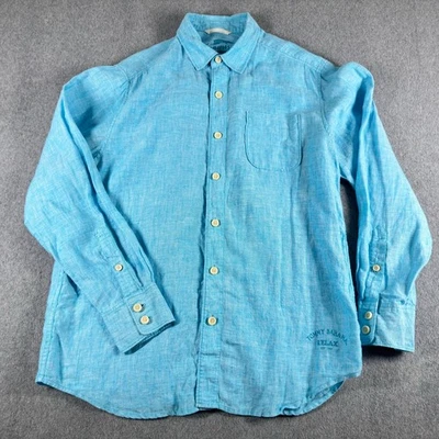 Tommy Bahama 男式中号纯色蓝色纽扣长袖 100% 亚麻 — 第 1/4 张图片
