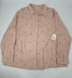 NWT Ana Pink Button Down Shirt With Aztec Print Long Sleeve Size 2XL - Picture 1 of 8