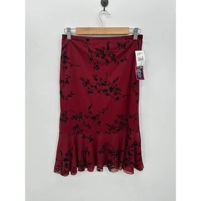 Falda midi floral roja Exact Change Y2K talla M nueva con etiquetas Deadstock Vampire Whimsigoth Foto 1 de 4