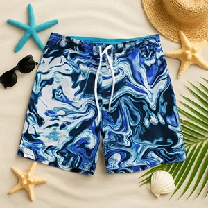 Bañador No Boundaries azul estampado de mármol pantalones cortos de tabla para hombre L 36-38 playa natación - Imagen 1 de 13