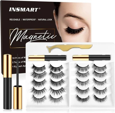 10 Pairs 3D 5D Magnetic Eyelashes Kit with Tweezers & Magnetic Eyeliner No Glue - Image 1 of 4