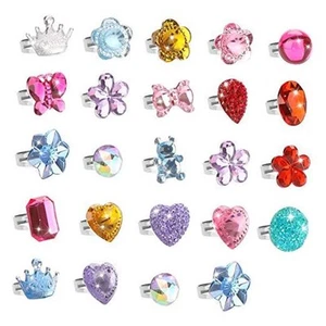 24 pcs Girls Crystal Adjustable Rings, Princess Jewelry Finger Rings with - Picture 1 of 8