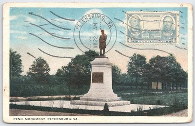 Vintage Penn Monument Petersburg VA Postcard 1918 Confederate Statue - Image 1 of 2