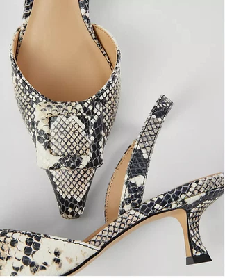 ANN TAYLOR ESTAMPADO DE SERPIENTE PUNTA PUNTIAGUDA HEBILLA CUERO TACÓN ZAPATOS 8 Foto 1 de 3