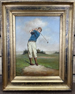 Vintage Original Callan Oil Painting Gentleman Golfer Victorian Dress Landscape - Picture 1 of 17