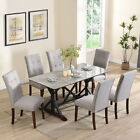 7-piece Modern Dining Table Set, Gray Sintered Stone Dining Table With 6  Chairs