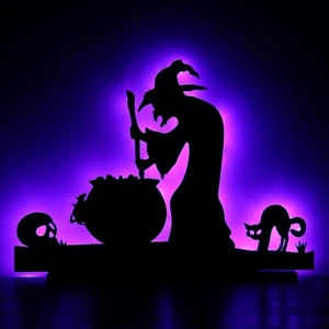 Halloween Decor Scary Party Wooden Witch Tabletop Decoration Sign with Light - Picture 1 of 7