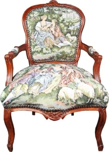 Casa Padrino Barock Salon Stuhl Gobbelin / Braun Antik Stil Möbel - Bild 1 von 3