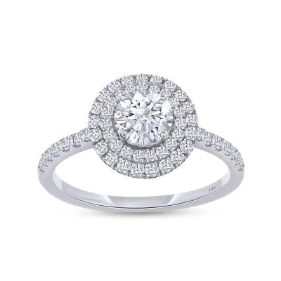 1 CT Diamond Double Halo Engagement Ring In 10K & 14K Solid Gold Lab Grown - Image 1 of 4