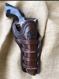 new Hand Tooled Leather Gun Holster Made for Cowboy Revolver - Western Style - Picture 1 of 3