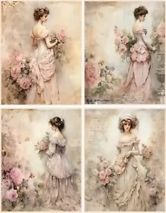8 VINTAGE VICTORIAN LADIES FASHION SHABBY CHIC GLOSSY BLANK FOLD OUT NOTE CARD - Picture 1 of 4