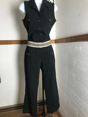 Macacão preto vintage anos 90 elástico capri S M slvless casual listra cintura elástica - Imagem 1 de 4