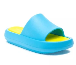 New J/Slides EVA SQUISH Turquoise/Yellow Lightweight Comfy Beach Slides Size 7 - Picture 1 of 8