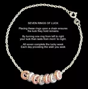 Sieben Ringe Glück Armband 19 cm / 7,5" 925 Sterling Silber verpackt + Geschenkkarte - Bild 1 von 7