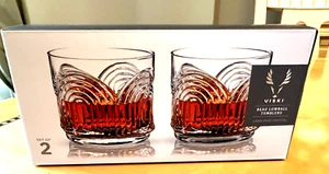 NEW Viski Beau Stemless Lowball Tumbler Glasses Set of 2 Crystal Drinking Glass - Picture 1 of 6
