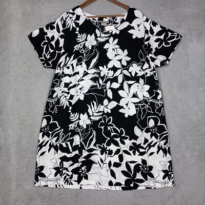 Peppermint Bay Shirt Dress Womens 1X Black Floral Short Sleeve Beachy Lounge NWT - Image 1 of 4