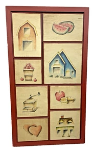 Framed Wood Art Farmhouse Rustic Panels Mosaic Fruit Barn House Country Signed - Picture 1 of 6
