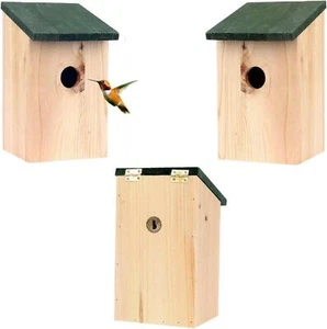 WOODEN BIRDS NESTING NEST BOXES BIRDHOUSE SMALL BIRD BLUE TIT ROBIN SPARROW WOOD - Picture 1 of 6