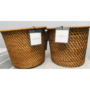 Set of 2 Threshold 9.8" Rattan Planter with Plastic Tray inside Brown Classic - Picture 1 of 5