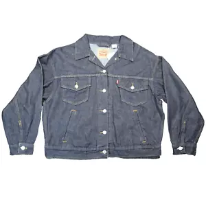 Levis Denim Trucker Jacket Womens L Blue Button Up Dark Wash 90s Grunge Hemp NEW - Picture 1 of 13