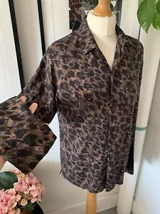 Allsaints brown & black tonal slouchy cotton animal leopard print shirt blouse - Picture 1 of 5