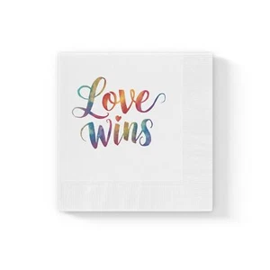 Large Rainbow "Love Wins" Fancy Script Coined Napkins - Picture 1 of 9