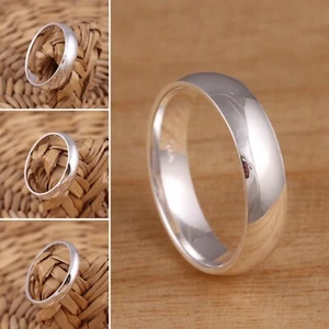 Solid 925 Sterling Silver Plain Wedding Band Ring Comfort Fit D-Shaped Thumb - Picture 1 of 16