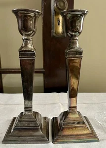 2 - Pottery Barn Silver Taper Maxfield Hotel Candle Stick Holders 11.5” Tall - Picture 1 of 6