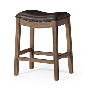 Maven Lane Adrien Stool in Walnut Finish w/Marksman Vegan Leather (Open Box) - Picture 1 of 6