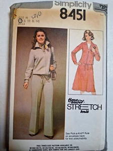 Jacket Skirt Pants 10 Simplicity 8451 Sewing Pattern Cut VTG Knit Stretch Active - Picture 1 of 7