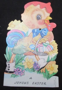 Vintage Mechanical A-MER-CARD EASTER Card ANTHROPOMORPHIC CHICKEN ROOSTER & EGGS - Picture 1 of 4