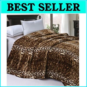 Elegant ML Leopard Sherpa Throw Blanket, Stain Resistant, 86" x 92" Size - Picture 1 of 12