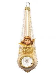 Christbaumschmuck "Ballon mit Engel" gold Oblate Leonischer Draht , Lauscha - Bild 1 von 1
