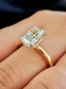 2.00 Ct Radiant Cut Moissanite Solitaire Wedding Ring 14k Yellow Gold Plated - Picture 1 of 8