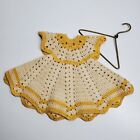 Vintage Hand Crochet Pot Holder Doll Clothes Dress Yellow Trim with Hanger