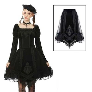 DARK IN LOVE Gothic Lolita Rock Prachtvoll Samt mit Tüll + Spitze Schwarz Edel - Bild 1 von 10