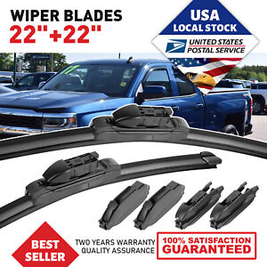 Front Windshield Wiper Blades 22"+22" All Season For Chevy Silverado 1999-2023