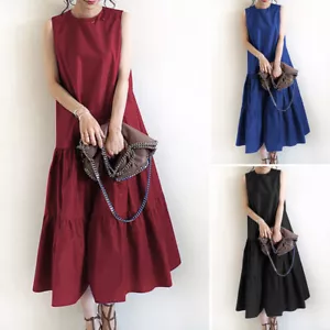 Women Summer Holiday Beach Sleeveless Layered Long Maxi Dress Tank Sundress Plus - Picture 1 of 12