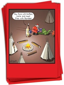 Funny Christmas Card w/ Envelope - Meet Flies with Reindeer (Nobleworks) - Picture 1 of 6