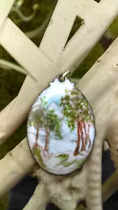 Miniature painting of a river scene pendant Watercolor enamel artist original - Picture 1 of 1