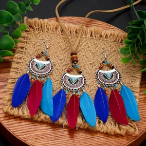 3Pcs Women Flower Engraving Tassel Earrings Necklace Set Pendant Jewellery Set - Picture 1 of 21