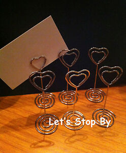 50 Silver Heart Wedding Party Event Name Table Card Holder Stand Clips Favor