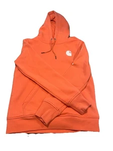Carhartt Hooded Sweatshirt Women's XS Relaxed Fit Orange Peach Spellout Hoodie - Picture 1 of 5