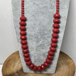 Vintage RJ Graziano Faux Coral Faceted Acrylic Beaded Necklace Signed 30” - Picture 1 of 9
