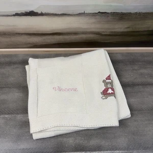 Pottery Barn Kids Christmas Bears Needlepoint Babydecke gebraucht Monogramm lesen - Bild 1 von 7