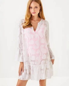 NUEVO CON ETIQUETAS LILLY PULITZER SHENZI ENCUBRIMIENTO *TANGERINE DREAM* RESORT JACQUARD blanco Talla M - Imagen 1 de 6