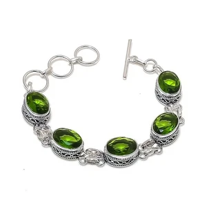 Green Peridot Gemstone Handmade 925 Sterling Silver Jewelry Bracelet Size 7-8" - Picture 1 of 1