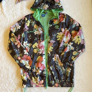 adidas Farm Rio Jacket Womens Small Floral Fruit Zip Windbreaker Trefoil - Picture 1 of 12