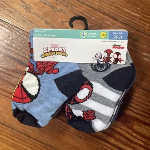 NEW Disney Jr Marvel Spidey & Friends Toddlers' Ankle Socks 10ct Pack Size 2T-3T - Picture 1 of 1