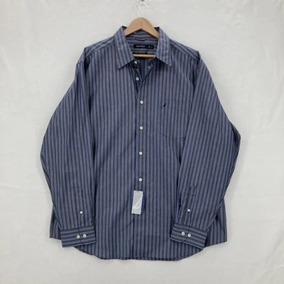Nautica Shirt Mens XL Blue White Stripe Button Down Wrinkle Resistant Nautical - Image 1 of 4